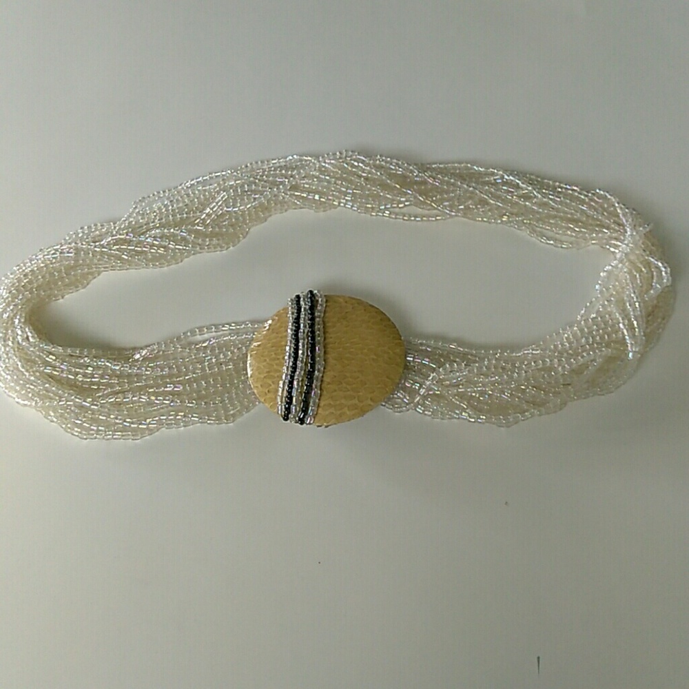 Translucent seed glass beads and snakeskin belt